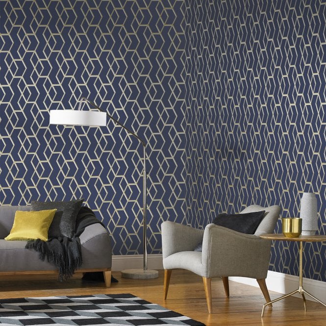 Graham & Brown  Archetype Navy Gold Wallpaper 104735