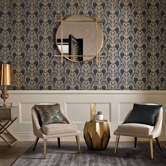 Graham & Brown  Art Deco Black/Gold Wallpaper 104299