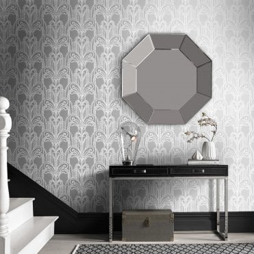 Graham & Brown Art Deco Silver Wallpaper 104297