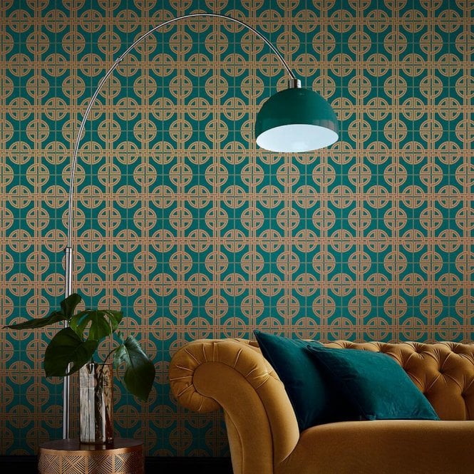Graham & Brown  Asian Lattice Teal Wallpaper 105780