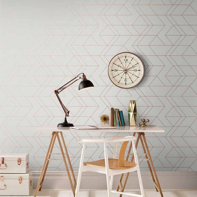 Graham & Brown  Balance White/ Rose Gold Wallpaper 106758