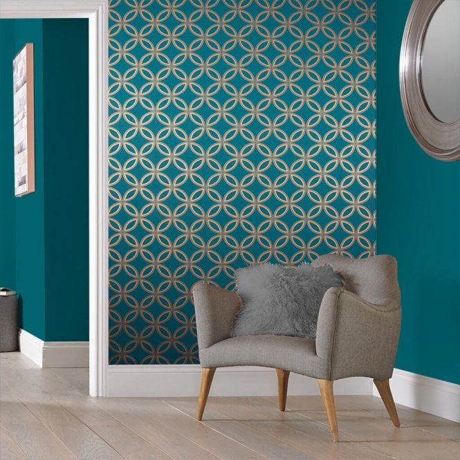 Graham & Brown  Eternity Teal/Gold Wallpaper 104068