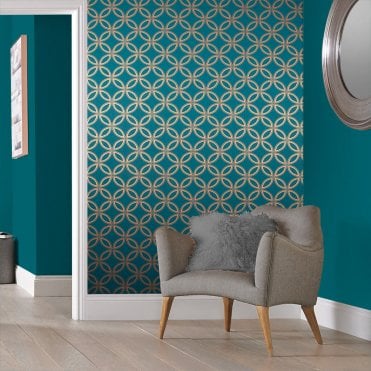 Graham & Brown Eternity Teal/Gold Wallpaper 104068