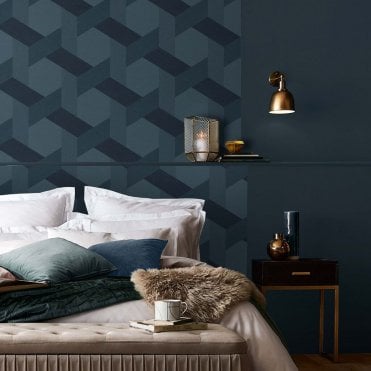 Graham & Brown Fractal Navy Wallpaper 118025