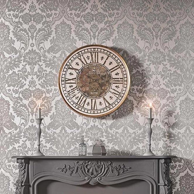 Graham & Brown  Gothic Damask Flock Grey/Silver Wallpaper 104564