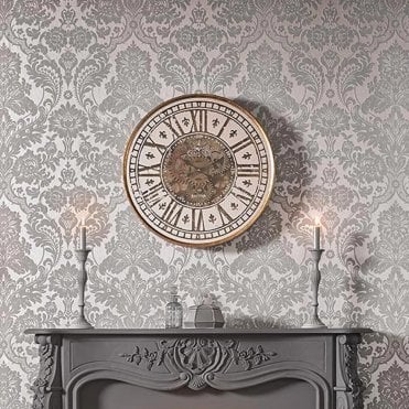 Graham & Brown Gothic Damask Flock Grey/Silver Wallpaper 104564