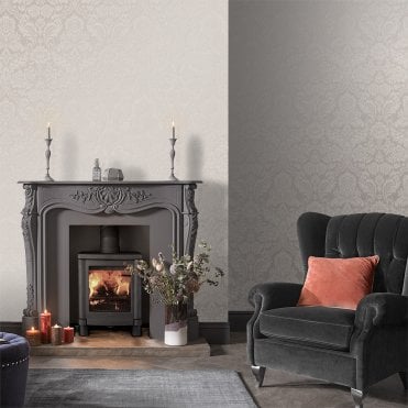 Graham & Brown Gothic Damask Flock White Wallpaper 104565
