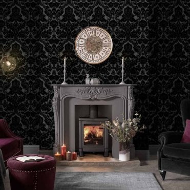 Graham & Brown Gothic Damask Noir Wallpaper 106585