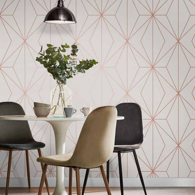 Graham & Brown  Harmony White Rose Gold Wallpaper 107589