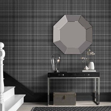 Graham & Brown Heritage Plaid Charcoal Wallpaper 107596