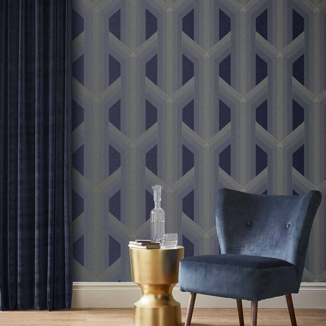 Graham & Brown  Lagom Navy / Gold Wallpaper 106762