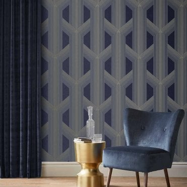 Graham & Brown Lagom Navy / Gold Wallpaper 106762