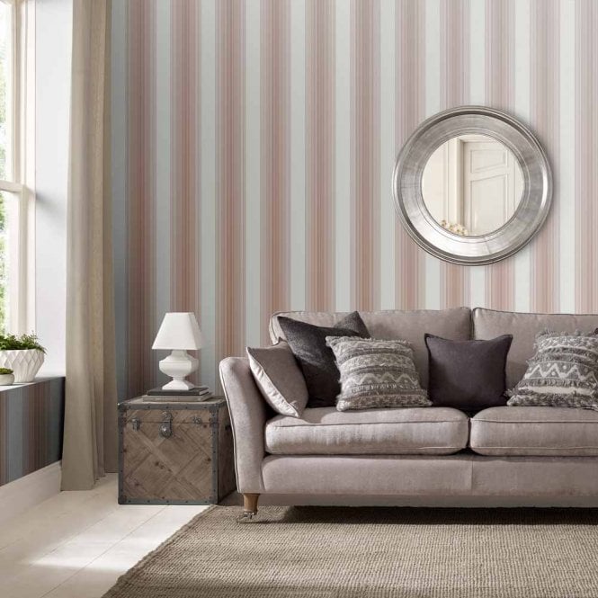 Graham & Brown  Lagom Stripe White/ Rose Gold Wallpaper 106768