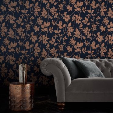 Graham & Brown Luna Navy & Copper Wallpaper 113944