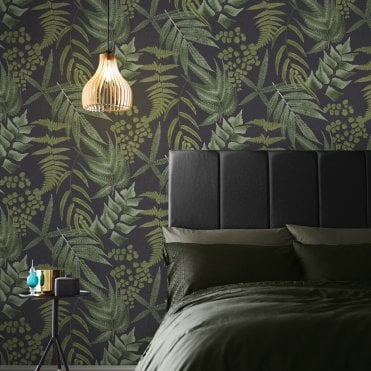 Graham & Brown Midsummer Fern Black Wallpaper 107879