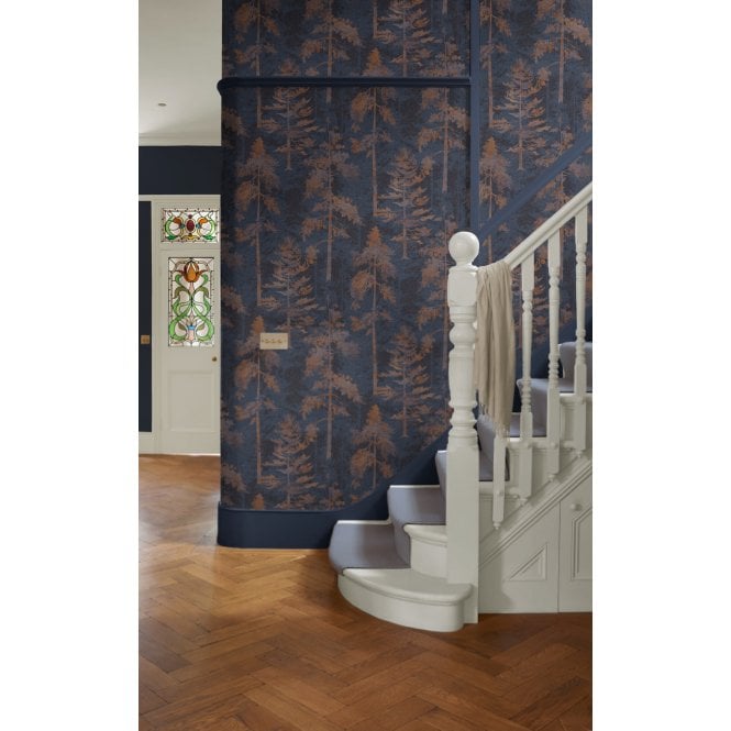 Graham & Brown  Norse Forest Navy & Bark Wallpaper 121427
