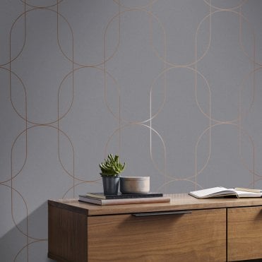 Graham & Brown Palais Grey & Rose Gold Wallpaper 112191