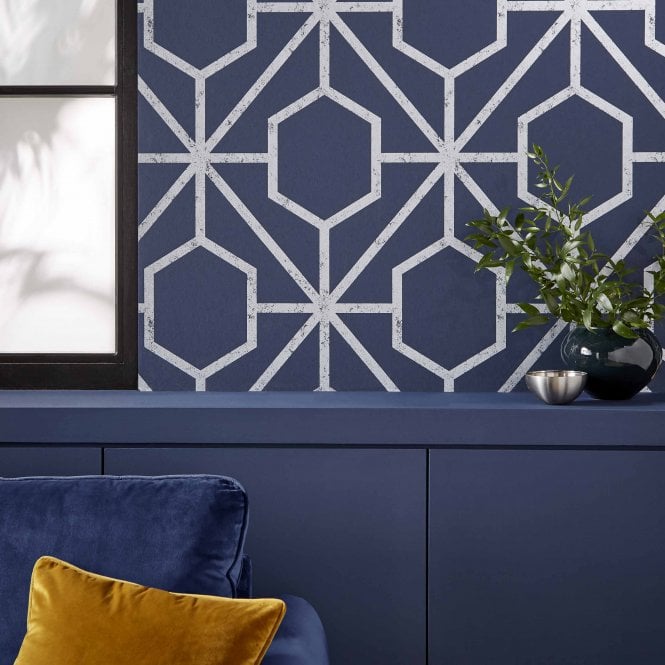Graham & Brown  Rinku Navy & Silver Wallpaper 112200