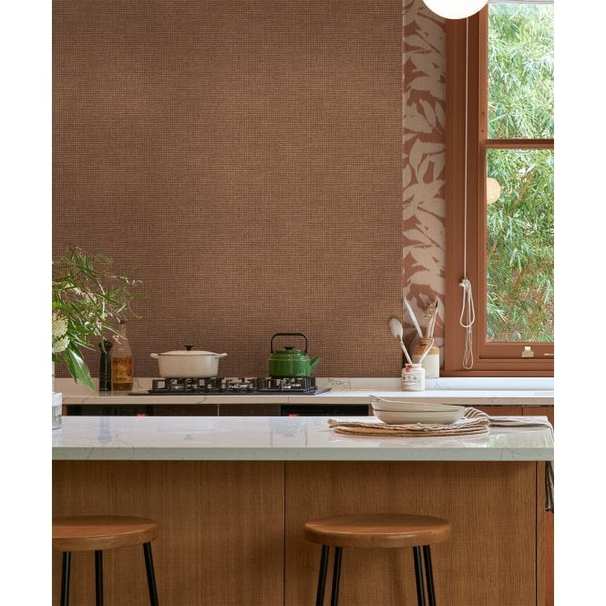 Graham & Brown  Rustic Weft Clay Wallpaper 124091