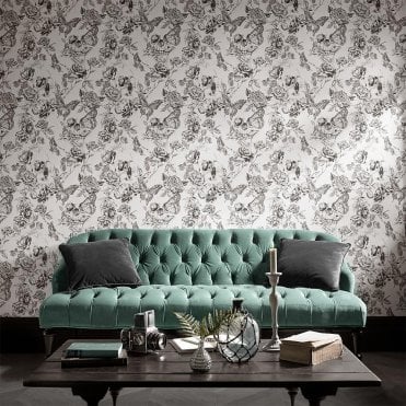 Graham & Brown Skull Roses Wallpaper 104560
