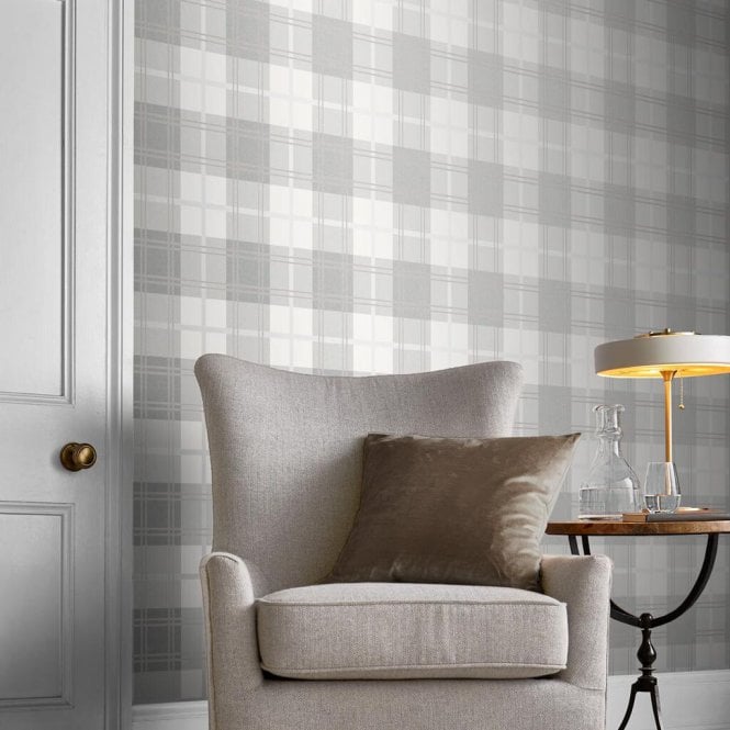 Graham & Brown  Tartan White Wallpaper 105905