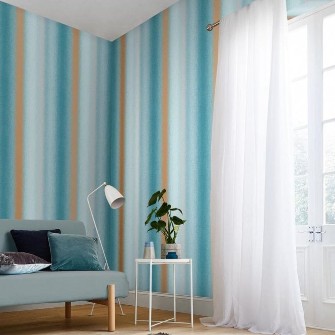 Graham & Brown  Wildflower Stripe Teal Wallpaper 105898