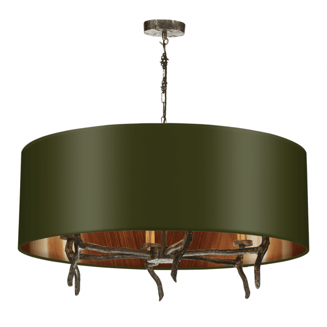 Joshua 6 Light Pendant Polished Bronze With Matcha/Bronze Silk Shades