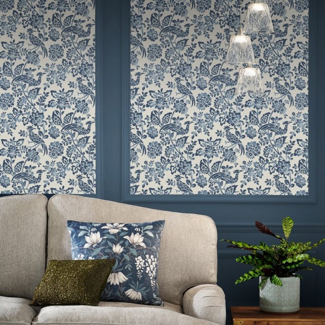 Laura Ashley  Adain Palace Dark Seaspray Blue Wallpaper 121067