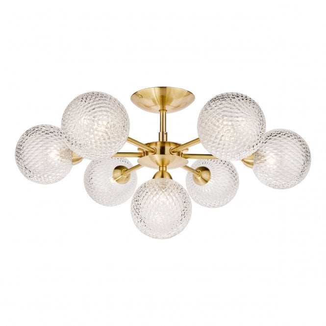 Laura Ashley  Atherton 7lt Semi Flush Satin Brass Glass
