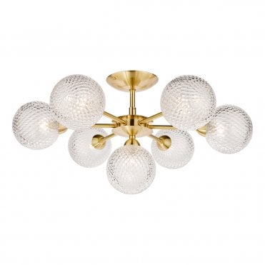Laura Ashley Atherton 7lt Semi Flush Satin Brass Glass
