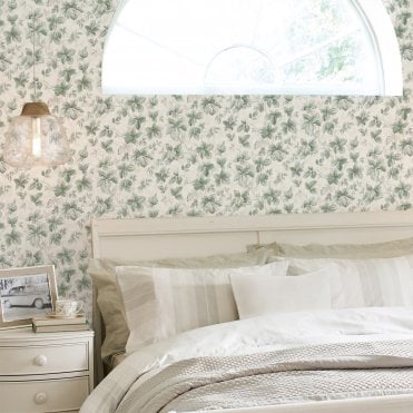 Laura Ashley Autumn Leaves Sage Green Wallpaper 118482