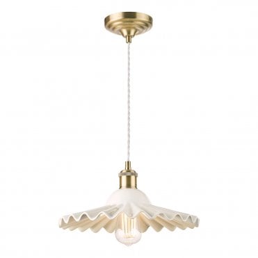 Laura Ashley Beca Large Pendant White Ceramic Antique Brass