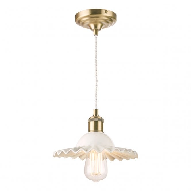 Laura Ashley  Beca Small Pendant White Ceramic Antique Brass