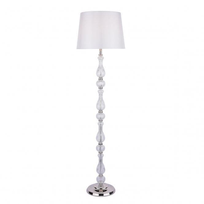 Laura Ashley  Bradshaw Floor Lamp Polished Nickel & Ribbed Glass With Shade