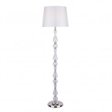 Laura Ashley Bradshaw Floor Lamp Polished Nickel & Ribbed Glass With Shade