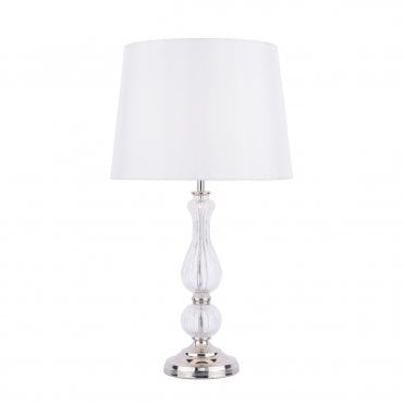 Laura Ashley Bradshaw Table Lamp Polished Nickel & Ribbed Glass With Shade