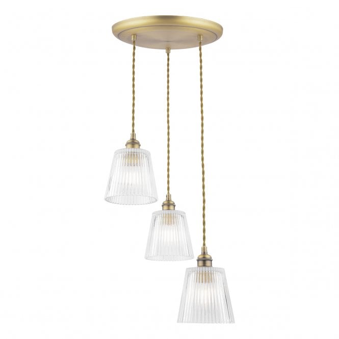 Laura Ashley  Callaghan 3 Light Pendant Antique Brass and Glass