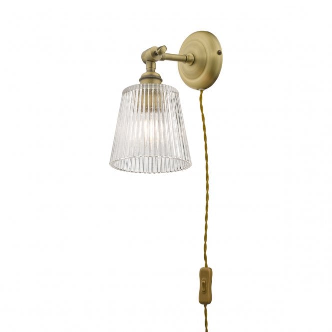 Laura Ashley  Callaghan Plugged Wall Light Antique Brass Ribbed Glass