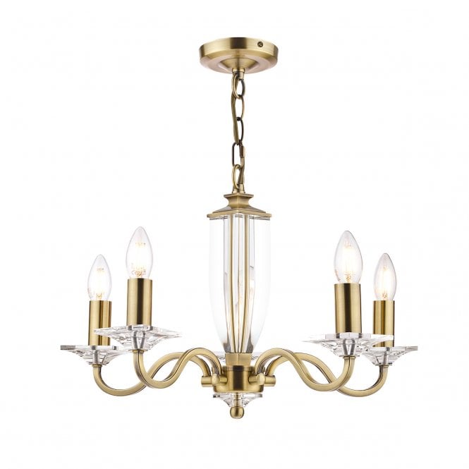 Laura Ashley  Carson 5lt Chandelier Cut Glass & Antique Brass