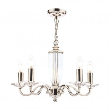 Laura Ashley Carson 5lt Chandelier Cut Glass & Polished Nickel