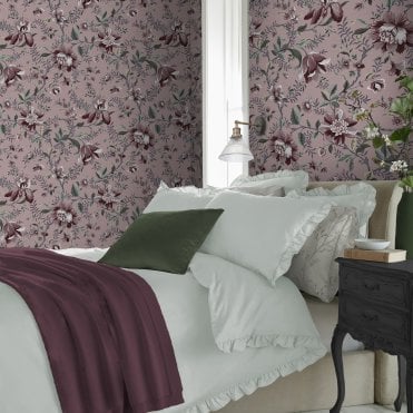 Laura Ashley Editas Garden Pale Blackberry Wallpaper 121091