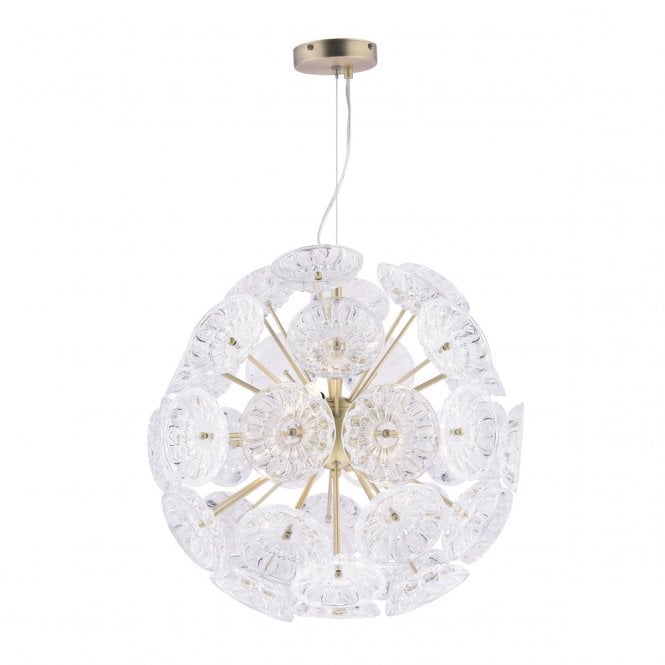 Laura Ashley  Elwick 6 Light Pendant Textured Glass & Antique Brass
