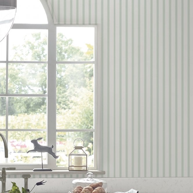 Laura Ashley  Farnworth Stripe Sage Green Wallpaper 118483