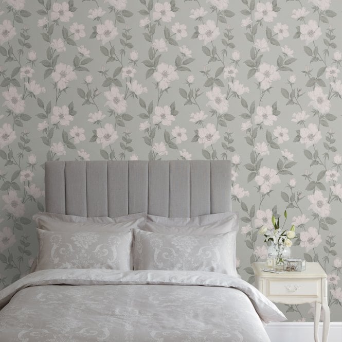 Laura Ashley  Fleurir Smoke Green Wallpaper 114917