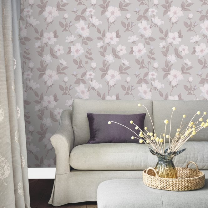 Laura Ashley  Fleurir Sugared Violet Wallpaper 114918