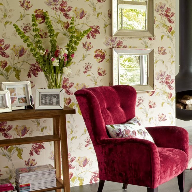 Laura Ashley  Gosford Cranberry Wallpaper 113400