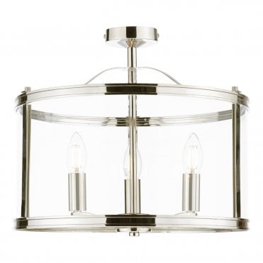 Laura Ashley Harrington 3 Light Semi-Flush Polished Nickel and Glass