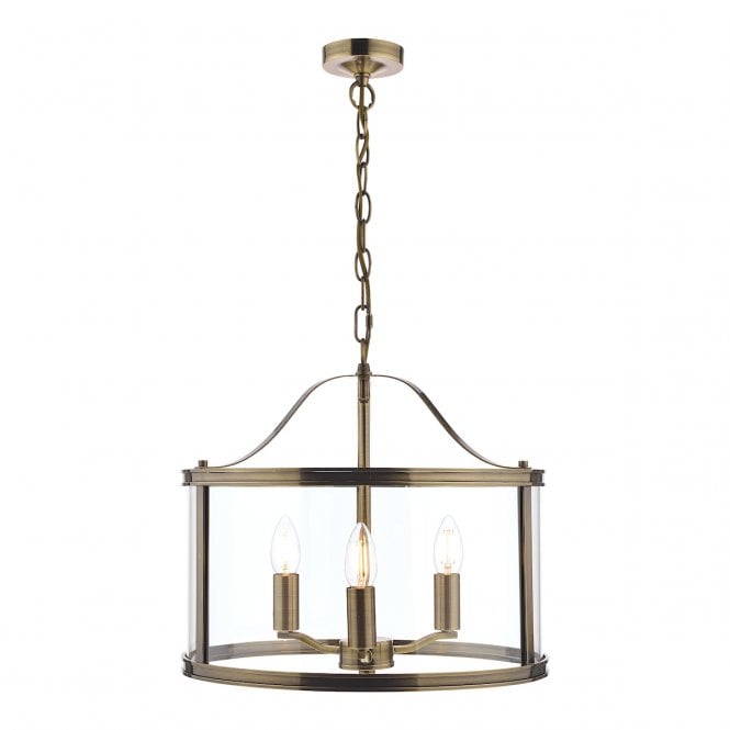 Laura Ashley  Harrington 3lt Pendant Antique Brass Glass
