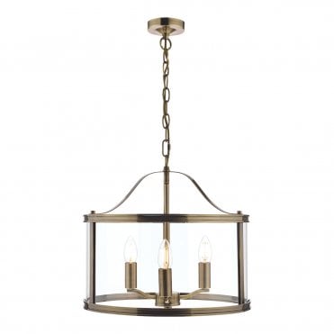Laura Ashley Harrington 3lt Pendant Antique Brass Glass