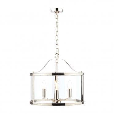 Laura Ashley Harrington 3lt Pendant Polished Nickel Glass